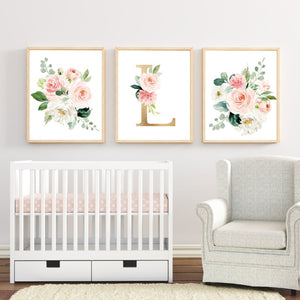 Baby Girl Nursery Wall Art Watercolor Floral Art Prints and Printables